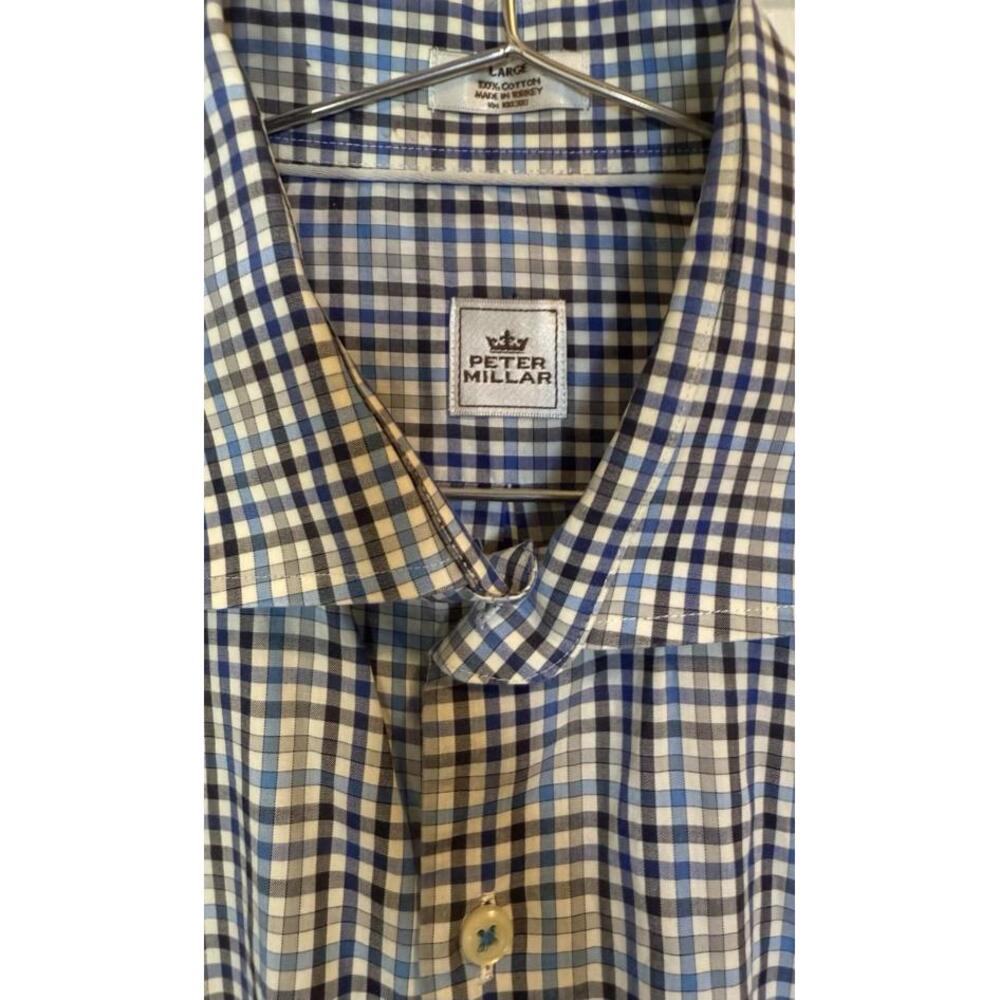 Peter Millar Crown Men’s Large Long Sleeve Button Down Blue Plaid - Picture 2 of 5